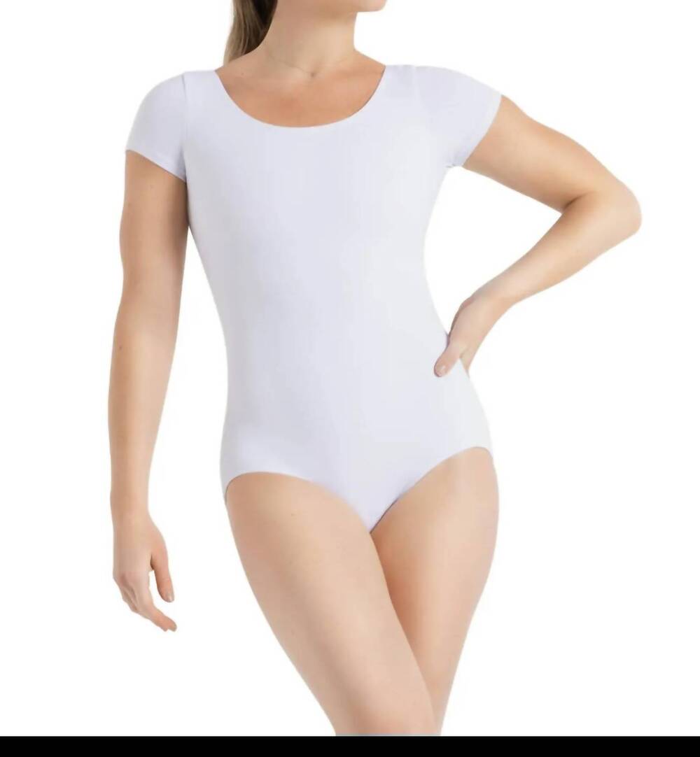 NEW CAPEZIO team basic short sleeve leotard in white